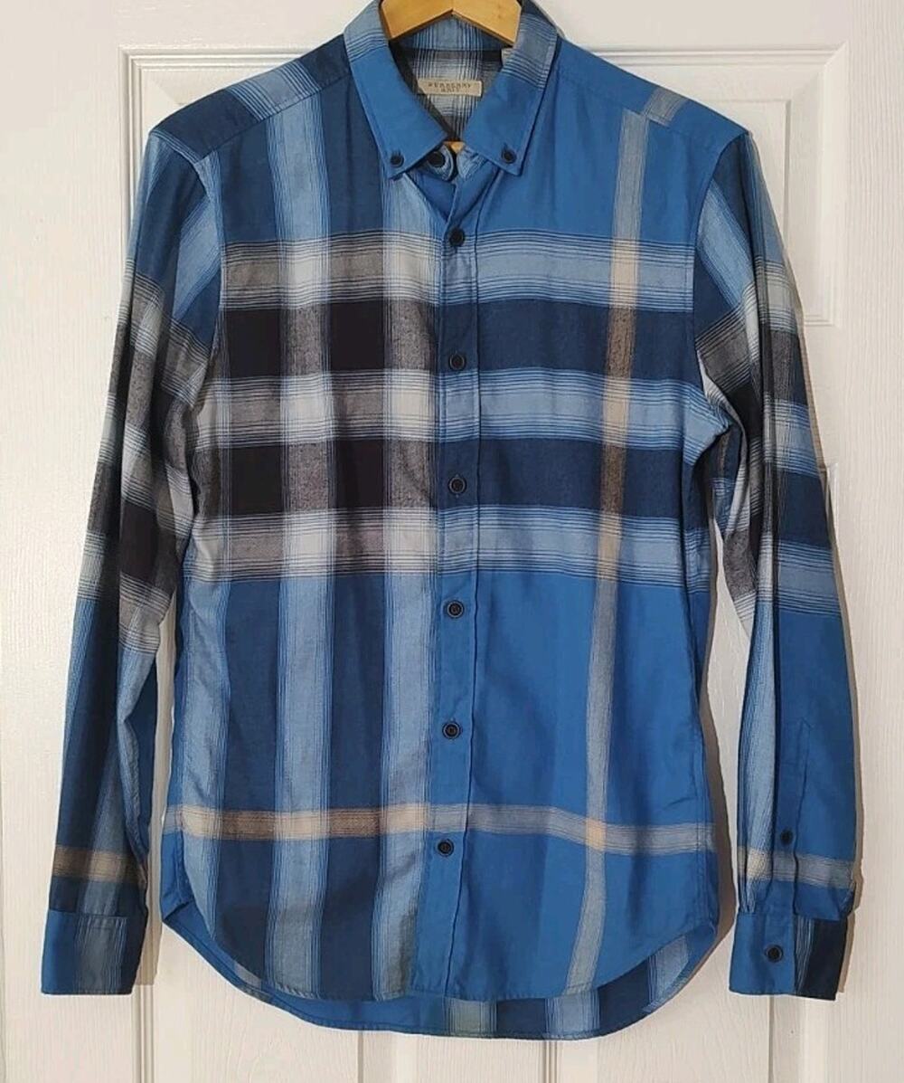 Men's Burberry Brit Flannel Shirt Check Blue - Small